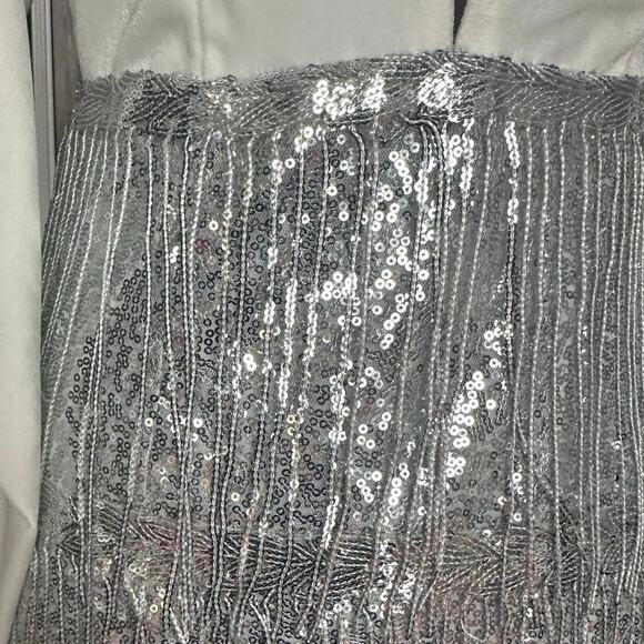 Double Crazy White Velvet Silver Sequin Fringe Mini Dress Women’s Size S - Picture 6 of 11